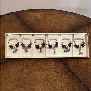 NEW PIER 1 IMPORTS SET OF (6) WINE GLASS CHARMS IN A SAFARI ANIMAL DESIGN 🥖🍷🧀🥂